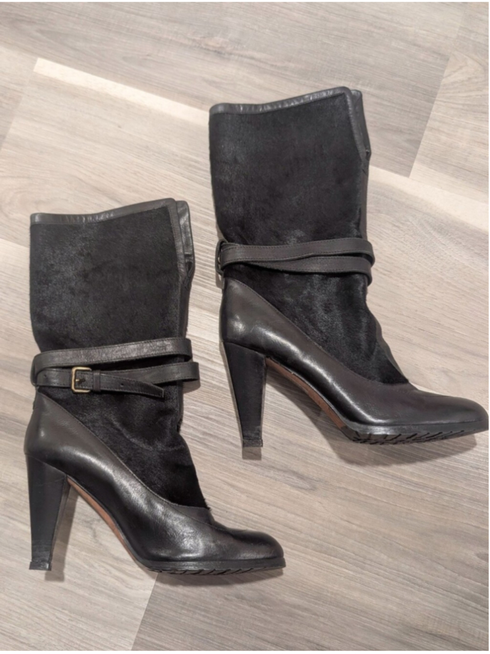 Derek Lam | Calf Hair & Leather Foldover Buckle Ankle Boots In Black